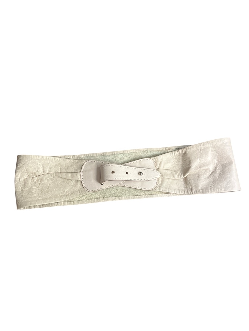 Karen Kohl 80s Vintage Cream Leather Wide Belt with Buckle Detail Medium